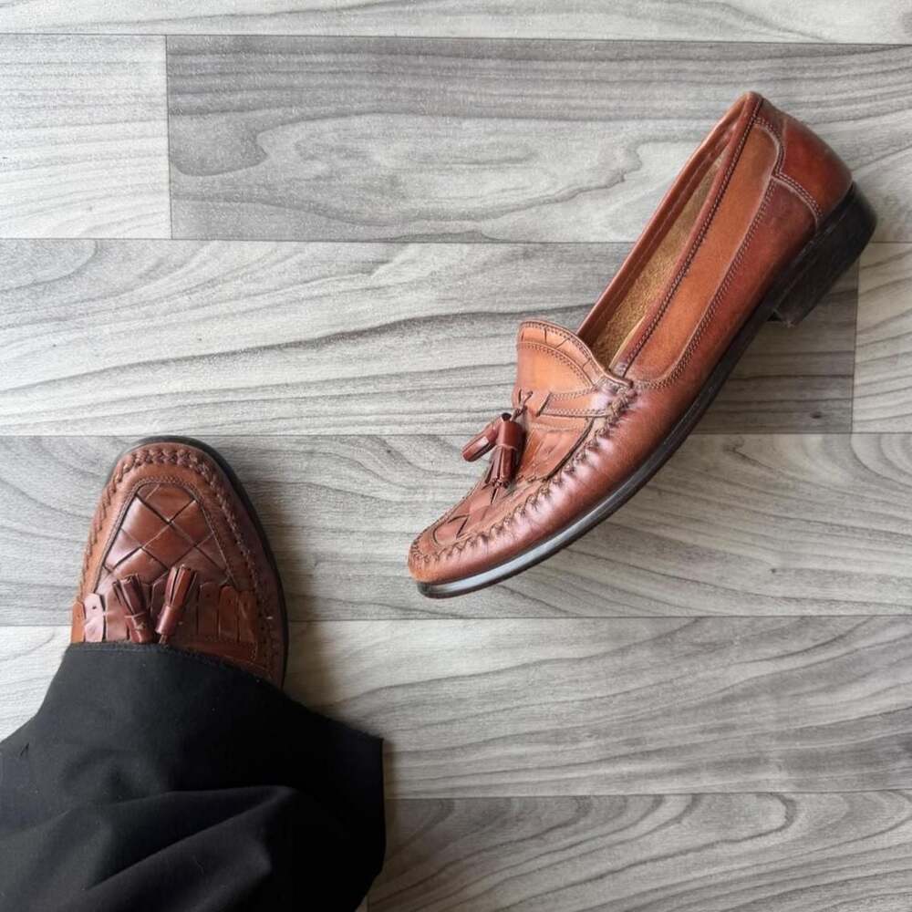 Giorgio Brutini Tassel Loafers Brown Woven Leather Shoes